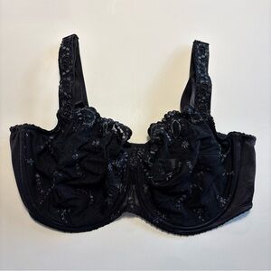 Conturelle Felina Bra 40E Black Lace Underwire Floral Embroidered NWOT